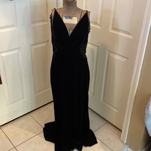 Black velvet long evening gown